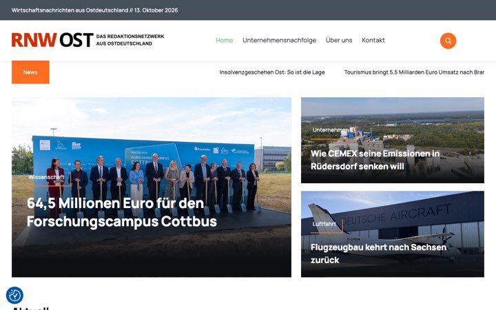 Screenshot der Website redaktionsnetzwerk-ost.de